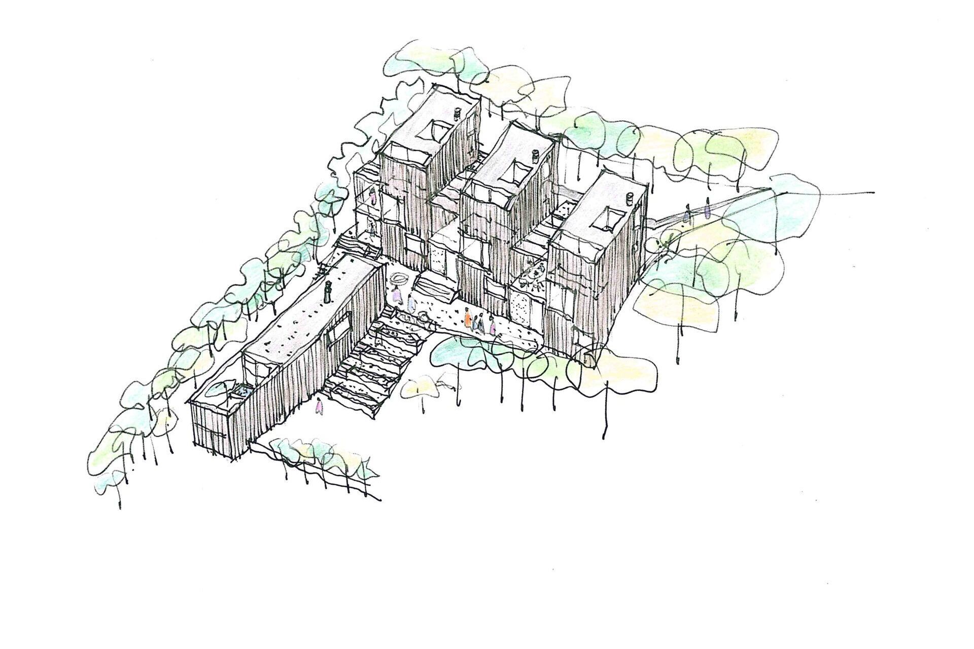 Studie für drei Miniturmhäuser mit Community-Haus in Thayngen 2017 Bild 2